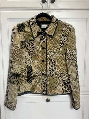 Maggy L 100% Silk Quilted Animal Print Patchwork Jacket Size 8